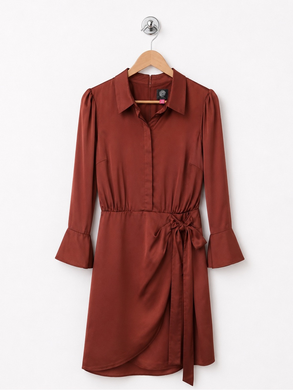 VINCE CAMUTO Rust Wrap Detail Shirt Dress